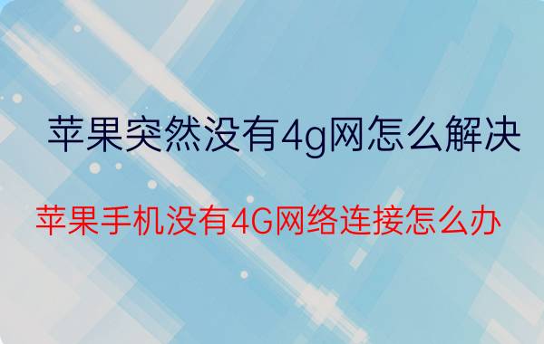 苹果突然没有4g网怎么解决 苹果手机没有4G网络连接怎么办